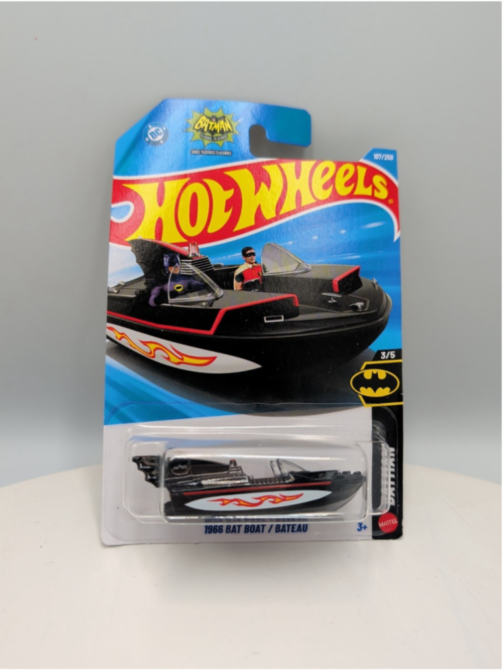 2026 Hot Wheels 1966 Bat Boat Batman Series #3/5 Black Flames Long Card NEW RARE
